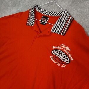 Vtg Harley Davidson Shirt Mens 2X Cajun Orange Polo Checkered Trim Lafayette, LA